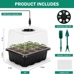 Set 6 Tavă Germinare Semințe RIOGOO cu Lumină LED, Control Inteligent, Luminozitate și Umiditate Reglabile, Kit Complet Mini-Seră - Img 7