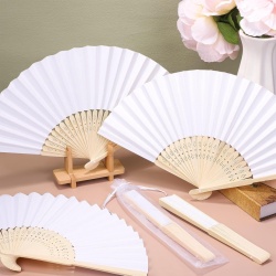 Set 60 Evantaie Pliabile din Bambus și Hârtie Albă Typec Home cu 60 Săculeți din Organza, Evantaie de Mână Elegante pentru Mărturii de Nuntă, Oaspeți, Botez, Evenimente Estivale și Proiecte Creative DIY - Img 2