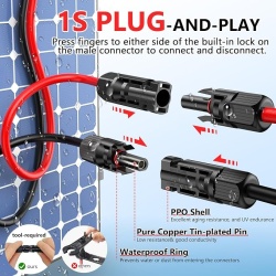 Set Cabluri Solare Typec Extensie Panouri Fotovoltaice 2x9.2 m (30 ft), 12 AWG (4 mm²), Conectori MC4 Tată și Mamă Impermeabili, Roșu și Negru - Img 4