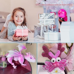 Set Creativ DIY Buchet Lalele Anseom, 300 Fire Chenille Flexibile 30 cm, 20 Tije Metalice Florale, 400 Stamine, 2 Benzi Adezive Floristice, Roz / Multicolor - Img 4