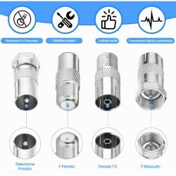 Set de 16 adaptoare coaxiale la priza TV, aliaj de zinc nichelat si cupru, conexiune stabila, pierderi reduse de semnal, montaj rapid, pentru antene TV, satelit, cablu coaxial si dispozitive video - Img 3