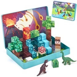 Set de constructie magnetic hahaland, 48 piese si 2 figurine dinozauri, blocuri magnetice educative STEM pentru copii, varsta 3+ ani