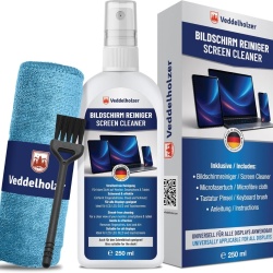 Set de Curățare ecrane Veddelholzer 250ml, Soluție pentru Display cu Lavetă din Microfibră și Pensulă pentru Tastatură, Curățare Fără Urme pentru Laptop, Monitor, TV, Telefon și Ecrane Auto