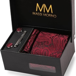 Set Elegant 5 în 1 Masino Morino pentru Bărbați: Cravată, Batistă de Buzunar, Butoni și Ac de Cravată, Cutie Premium de Cadou - Img 5