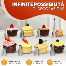 Set poș reutilizabil pentru decorat torturi și prăjituri (11 piese), sac din bumbac 35 cm, duiuri/șprițuri din inox, adaptor și cutie cadou - Img 4