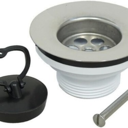 Sifon Ventil de Scurgere Universal pentru Chiuvetă de Bucătărie, Coș Filtru Inox 304 Satinat Ø 80-85 mm, Racord 1 1/2", Dop Cauciuc Rigid și Garnituri Incluse, Fabricat în Italia