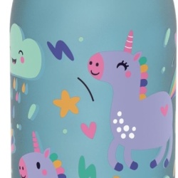 Sticlă de Apă pentru Copii ION8 350 ml, Etanșă Anti-Scurgere (Leak Proof), Capac cu Deschidere Rapidă One-Touch și Blocare de Siguranță, Mâner Integrat, Fără BPA din Recyclon®, Compatibilă cu Mașina de Spălat Vase, Model Blue Unicorns