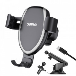 Suport auto cu incarcare wireless Choetech Qi 10W Gravity + Clip pentru prindere ventilatie + Cablu de 1.2m Micro USB Black (T536-S) - Img 5