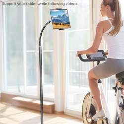 Suport de Podea Reglabil pentru Tabletă și Telefon LanPavilion, Braț Flexibil Tip Gât de Lebădă 40 cm, Rotație 360°, Bază Metalică Stabilă și Grea (1.8 kg), Compatibil 4.7–12.9 Inch, Negru - Img 7