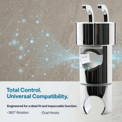 Suport / Glisor Universal Reglabil pentru Para de Duș, Compatibil Bare de 18–25 mm, Rotație 360°, cu Cârlig Integrat, Finisaj Cromat (Argintiu) - Img 3