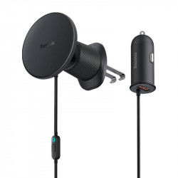 Suport magnetic pentru telefon auto Baseus CW01 la grila de ventilatie cu incarcator auto USB-A, 15W + 25W (negru) - Img 2