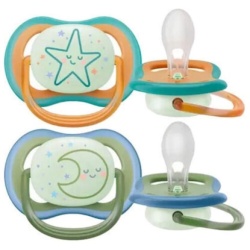 Suzeta ortodontica Philips Avent Ultra Air Nighttime 18m+, portocalie - chaki, set 2 bucati