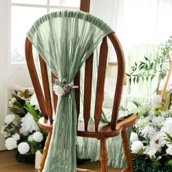 Traversă de masă decorativă Cheesecloth, 300 x 90 cm, Verde Salvie (Sage Green), din pânză topită tip tifon stil Boho/Rustic, pentru nunți, botezuri, petreceri și sărbători - Img 6