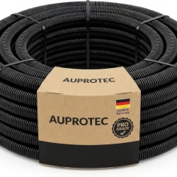 Tub Corugat Fantat AUPROTEC 2 m, Diametru Interior 10 mm, Polipropilenă Rezistentă la UV și Temperaturi Înalte (-40°C la +130°C), Tub de Protecție Cabluri pentru Exterior și Interior, Negru