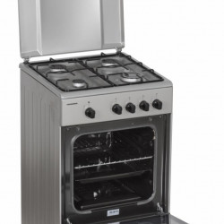 Aragaz pe gaz Heinner HFSC-SME50SL, 50X50 cm, 4 arzatoare, suport email, capac metalic, dispozitiv de siguranta plita si cuptor, usa cuptor cu geam dublu, duze GPL incluse, tava si gratar cromat, culoare Argintiu - Img 3