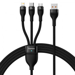 Baseus Flash Series Ⅱ Cablu de date de incarcare rapida 3 in 1 USB la M+L+C 100W 1,2 m negru
