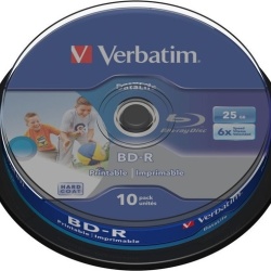 BD-R VERBATIM 25GB, viteza 6x, 10 buc, Single Layer, spindle, printabil, "Wide Inkjet Printable" "43804"