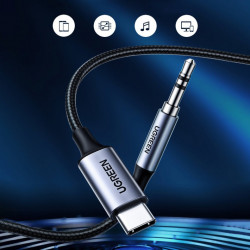 Cablu AUX audio stereo Ugreen 3,5 mm mufa - USB tip C pentru smartphone 1 m negru (CM450 20192) - Img 3