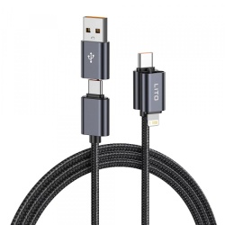 Cablu Date si Incarcare USB-C / USB-A - USB-C / Lightning Lito LD21, 100W, 1m, Negru