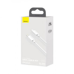 Cablu de date Baseus Simple Wisdom USB-C la Lightning PD 20W (2 buc / set) 1,5 m alb - Img 5