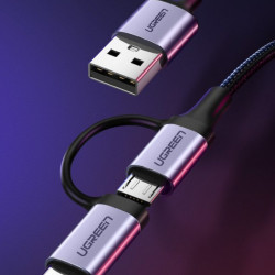 Cablu de date UGREEN 2 in 1 USB la USB Type-C , micro USB 2.4A - 1m - Img 4