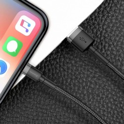 Cablu Lightning pentru iPhone, QC3.0 , 2.4A , 0.5M, BASEUS Cafule Durable Nylon, negru + gri - Img 6