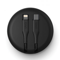 Cablu UNIQ MFI Halo cu cablu retractabil USB-C la Lightning 18W 1.2m - negru