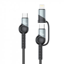 Cablu USB la USB-C / Lightning Budi 65W/20W PD 2-in-1 (negru)