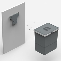 Coș de gunoi încorporabil Elletipi Easy 2.0, capacitate 12 litri, montare pe ușă dulap cu capac inclus, din plastic reciclat, prindere cu șuruburi, Gri - Img 6