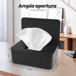Cutie Dozator pentru Șervețele Umede cu Capac, Recipient Reîncărcabil Antipraf și Etanș, Picioare Antiderapante, pentru Baie, Birou și Mașină, 18.5 x 12 x 7.3 cm, Negru - Img 6