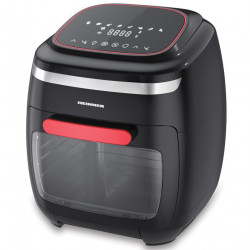 Friteuza cu aer cald Heinner Crystal Clear HAF-B2000FB, 2000W, capacitate cos 4.5L, capacitate cuptor 11L, 8 programe, 3 rafturi pentru preparare cu aer cald, tija rotisor, temperatura reglabila: 30-200˚C, temporizator: 4h, Rosu