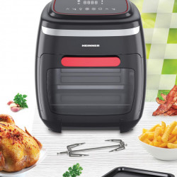 Friteuza cu aer cald Heinner Crystal Clear HAF-B2000FB, 2000W, capacitate cos 4.5L, capacitate cuptor 11L, 8 programe, 3 rafturi pentru preparare cu aer cald, tija rotisor, temperatura reglabila: 30-200˚C, temporizator: 4h, Rosu - Img 6