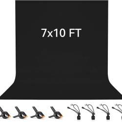 Fundal Foto Negru 2 x 3 Metri din material textil, Set Complet cu 4 Cleme cu Arc și 4 Clipsuri Anti-Șifonare pentru Portrete, Studio și Streaming