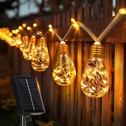 Ghirlandă Luminoasă Solară de Exterior Aisutha (Lungime 6m + 2m, 16 Becuri cu LED-uri, Lumină Alb Cald), Rezistentă la Intemperii IP65, 8 Moduri de Iluminare