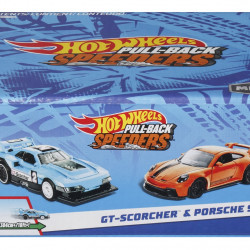 HOT WHEELS SET 2 MASINUTE METALICE PULL BACK GT-SCORCHER SI PORSCHE 911 GT3 1:43