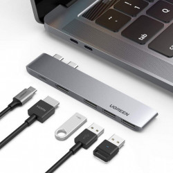 HUB multifunctional UGREEN, 2x USB Typ C - USB Typ C PD (Thunderbolt 3, 100W, 4K@60 Hz, 10 Gbps) / HDMI 4K@30 Hz / 3x USB 3.0 pentru MacBook Pro / Air gray (60559) - Img 4