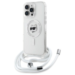 Husa MagSafe pentru Apple iPhone 16, Karl Lagerfeld, IML Crossbody Choupette's Head with Strap, Transparenta