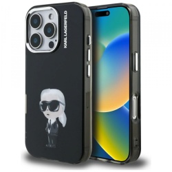 Husa MagSafe pentru Apple iPhone 16 Pro, Karl Lagerfeld, IML Aquarelle Logo Karl, Neagra