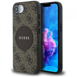 Husa MagSafe pentru Apple iPhone 16e, Guess, 4G Circle Classic Logo, Maro