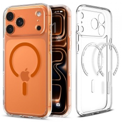 Husa MagSafe pentru Apple iPhone 17 Pro, Spigen, Ultra Hybrid, Transparenta Portocalie