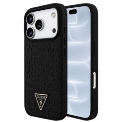 Husa MagSafe pentru Apple iPhone 18 Pro / 17 Pro, Guess, Croco Triangle Logo, Neagra