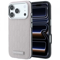 Husa MagSafe pentru Apple iPhone 18 Pro / 17 Pro, Karl Lagerfeld, Grained Mono Resin Logo, Roz