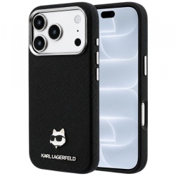 Husa MagSafe pentru Apple iPhone 18 Pro / 17 Pro, Karl Lagerfeld, Grained Karl Head's Metal, Neagra