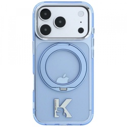 Husa MagSafe pentru Apple iPhone 18 Pro / 17 Pro, Karl Lagerfeld, IML Ring Stand Kameo Metal, Albastra