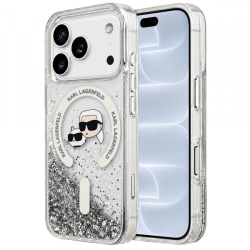 Husa MagSafe pentru Apple iPhone 18 Pro / 17 Pro, Karl Lagerfeld, Liquid Glitter Karl & Choupette Head's, Transparenta