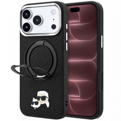 Husa MagSafe pentru Apple iPhone 18 Pro Max / 17 Pro Max, Karl Lagerfeld, Ring Stand 360 Karl & Choupette Pin, Neagra