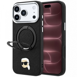 Husa MagSafe pentru Apple iPhone 18 Pro Max / 17 Pro Max, Karl Lagerfeld, Ring Stand 360 Karl Pin, Neagra