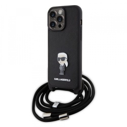 Husa pentru Apple iPhone 15 Pro Max, Karl Lagerfeld, Saffiano Crossbody Monogram Metal Pin Karl, Neagra