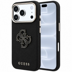 Husa pentru Apple iPhone 18 Pro / 17 Pro, Guess, Grained Big Resin Logo, Neagra