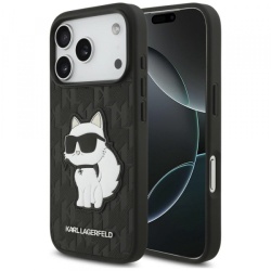 Husa pentru Apple iPhone 18 Pro / 17 Pro, Karl Lagerfeld, Saffiano Mono Patch Choupette, Neagra